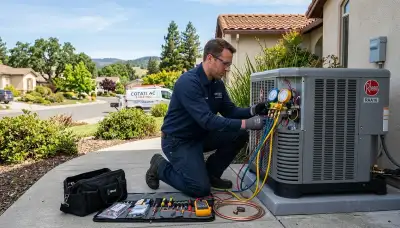 HVAC technician performing residential AC repair service in Santa Rosa, CA