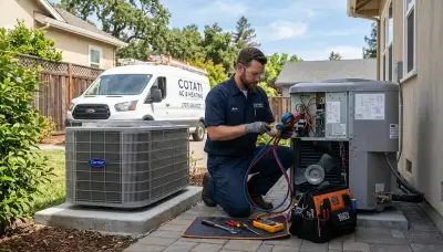 Professional AC repair technician servicing air conditioner in Santa Rosa, CA home