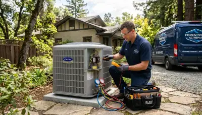 HVAC technician performing AC repair service in Santa Rosa, CA home