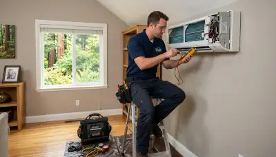 HVAC technician performing AC repair service in Santa Rosa CA home