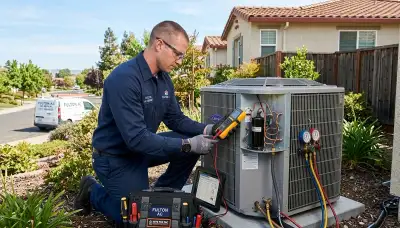 HVAC technician performing AC repair service in Santa Rosa, CA home
