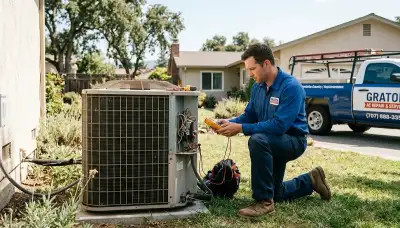 Professional AC repair technician servicing air conditioner unit in Santa Rosa, CA