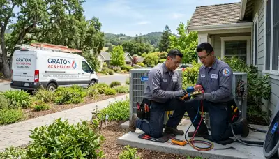 Professional AC repair technician servicing air conditioner unit in Santa Rosa, CA home