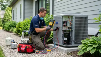 Technician performing AC repair in Santa Rosa, CA for Five Star Cooling residential service
