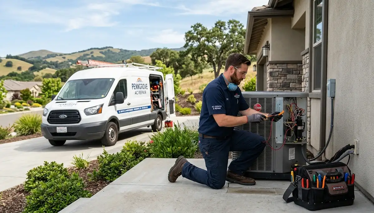 HVAC technician performing residential AC repair service in Santa Rosa, CA
