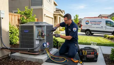 Professional AC repair technician servicing air conditioner unit in Santa Rosa, CA
