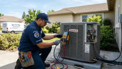 HVAC technician performing AC repair service in Santa Rosa CA home