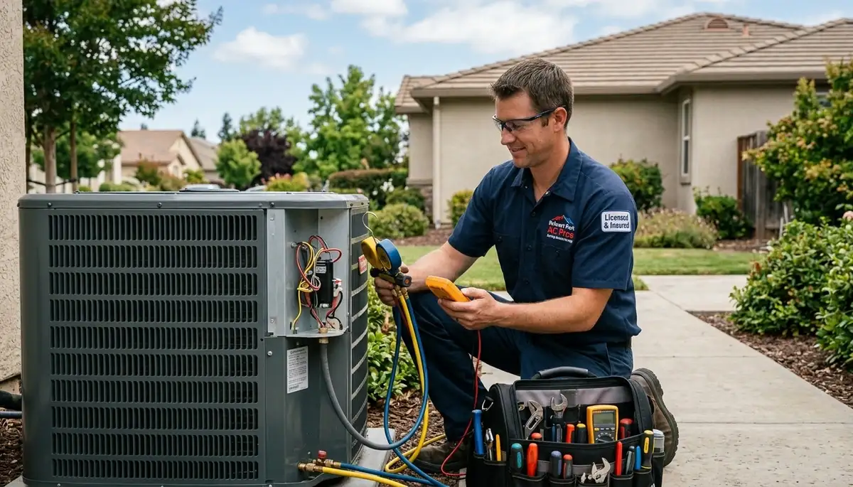 HVAC technician performing AC repair service in Santa Rosa, CA home