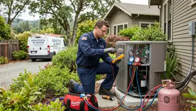 HVAC technician performing residential AC repair service in Santa Rosa, CA