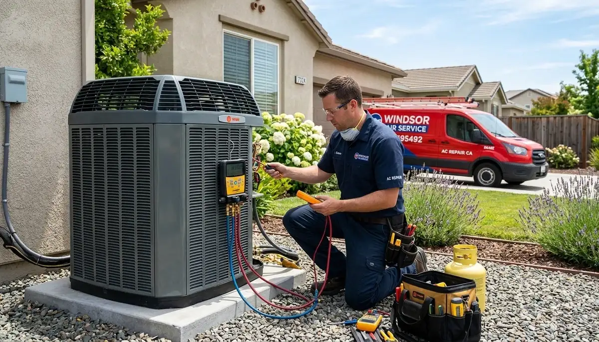 HVAC technician performing residential AC repair service in Santa Rosa, CA