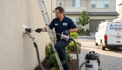 Technician cleaning dryer vent hose in Santa Rosa, CA for Five Star Cooling home service