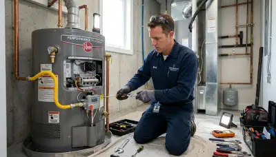 Technician performing water heater repair in Santa Rosa CA for Five Star Cooling customers